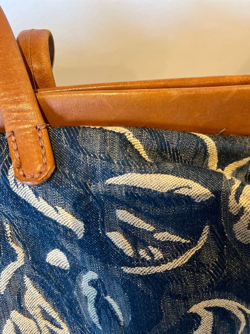 45rpmボストンバッグ 馬革とインディゴの手提げバッグ 総柄