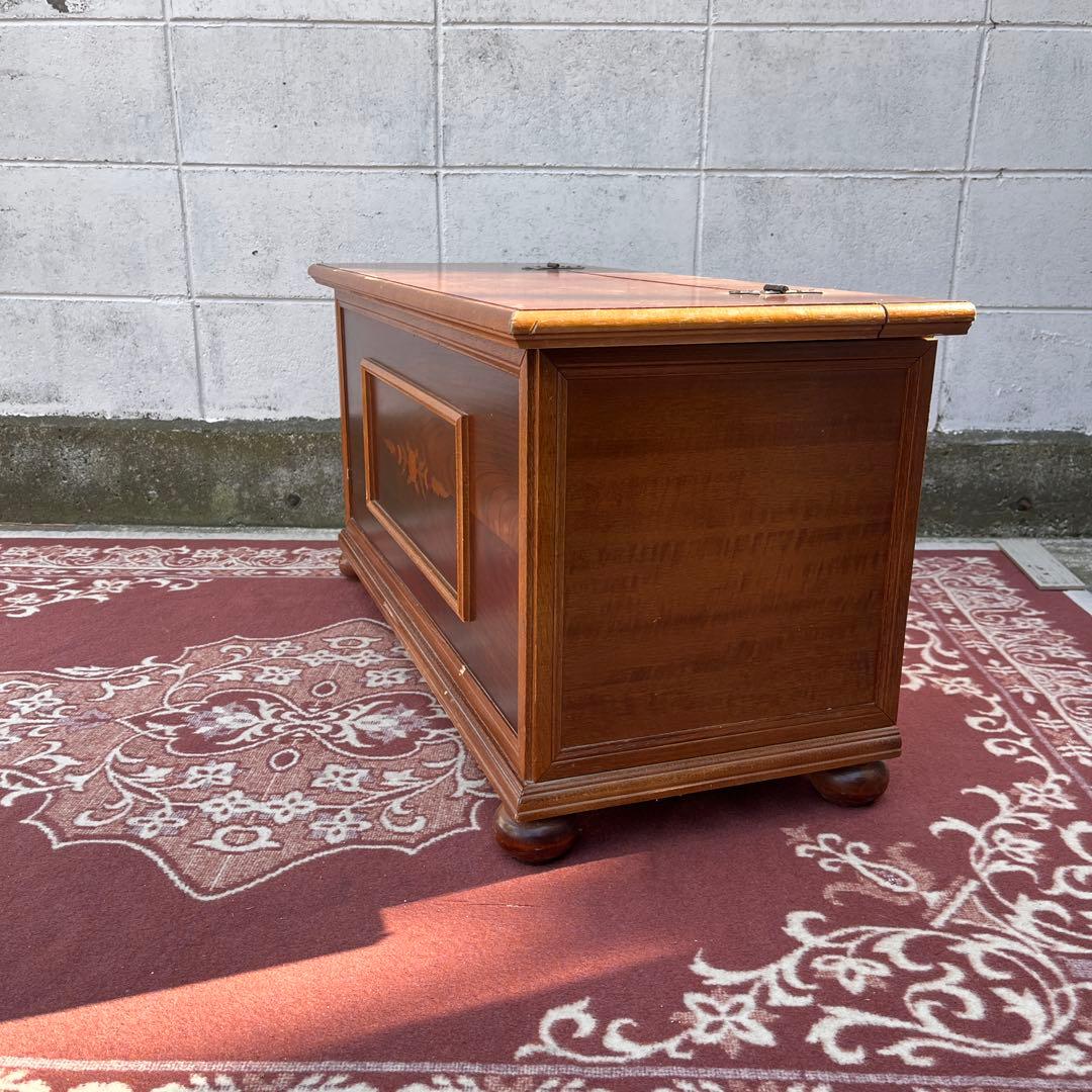 古家具ビンテージ品◾️アンティーク象嵌デザイン 木製ベンチチェスト 木製家具