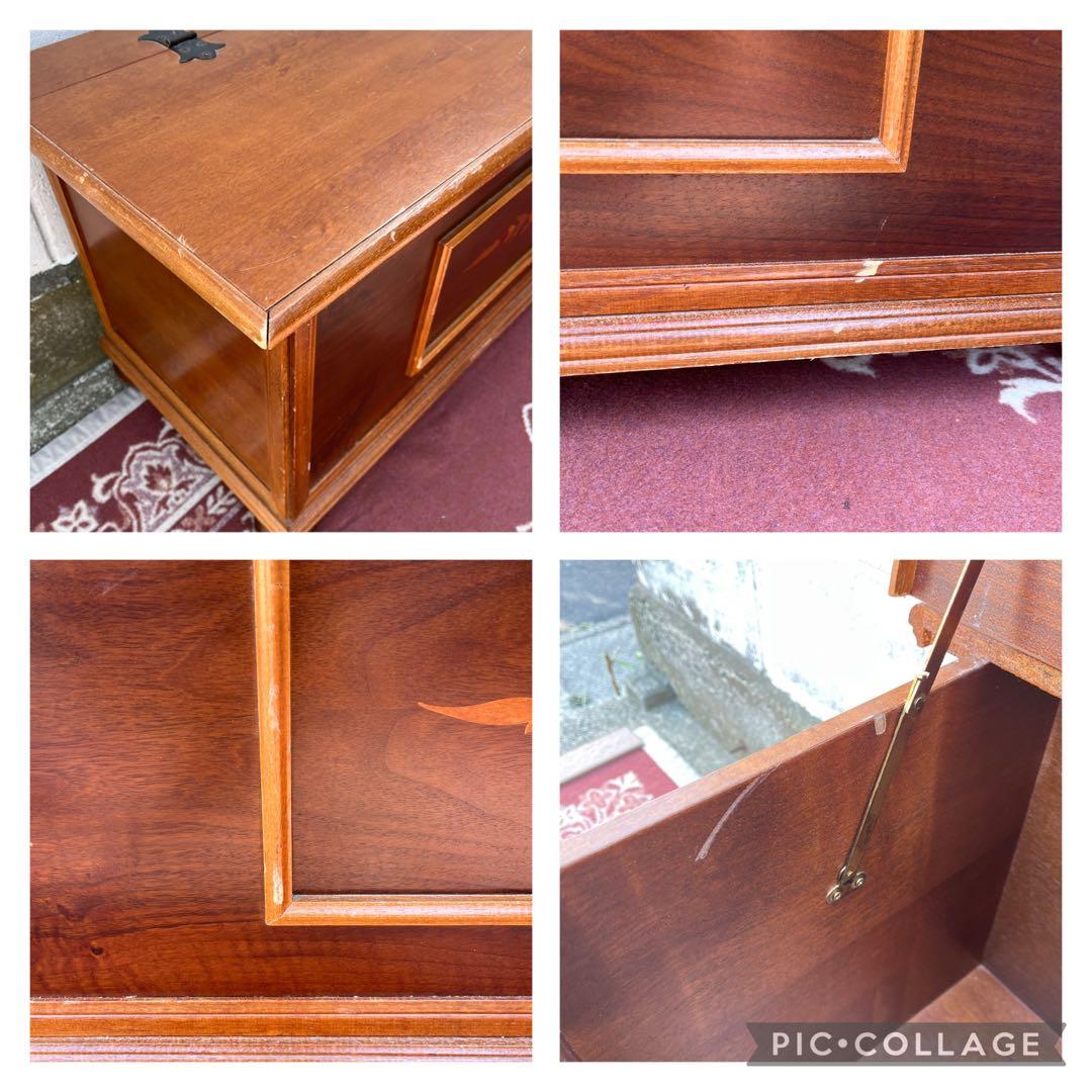 古家具ビンテージ品◾️アンティーク象嵌デザイン 木製ベンチチェスト 木製家具