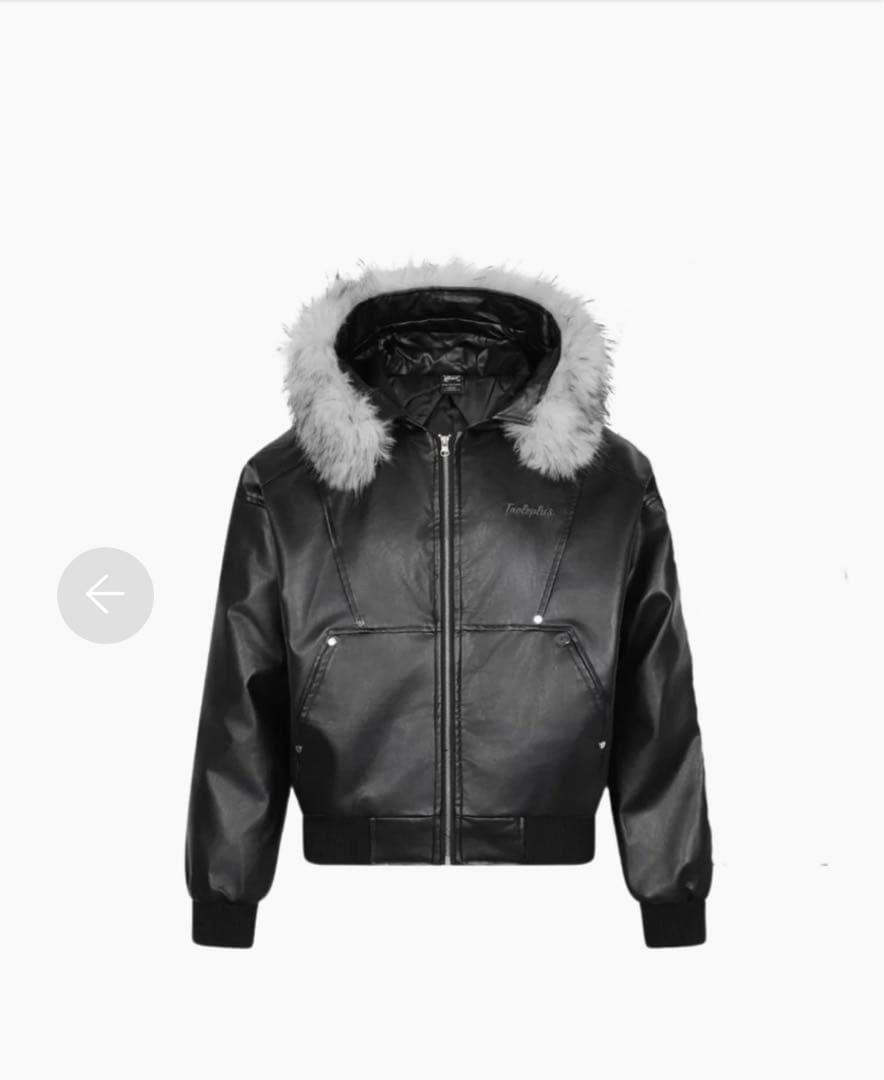 フード付きレザージャケット ダメージ加工