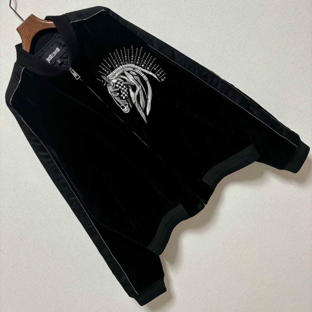 良品■Just Cavalli■ベロア ホース 刺繍スタッズ ボンバージャケット