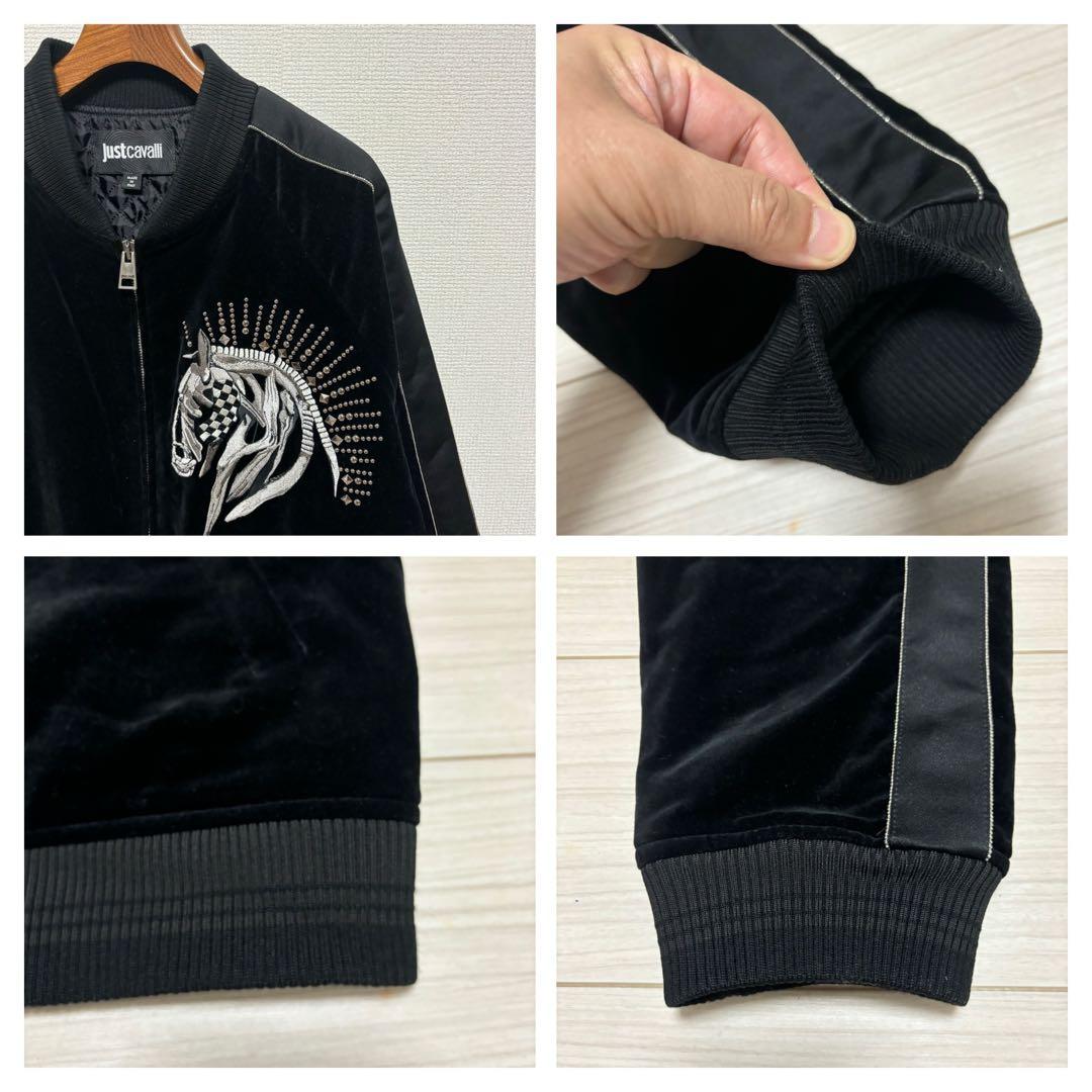 良品■Just Cavalli■ベロア ホース 刺繍スタッズ ボンバージャケット