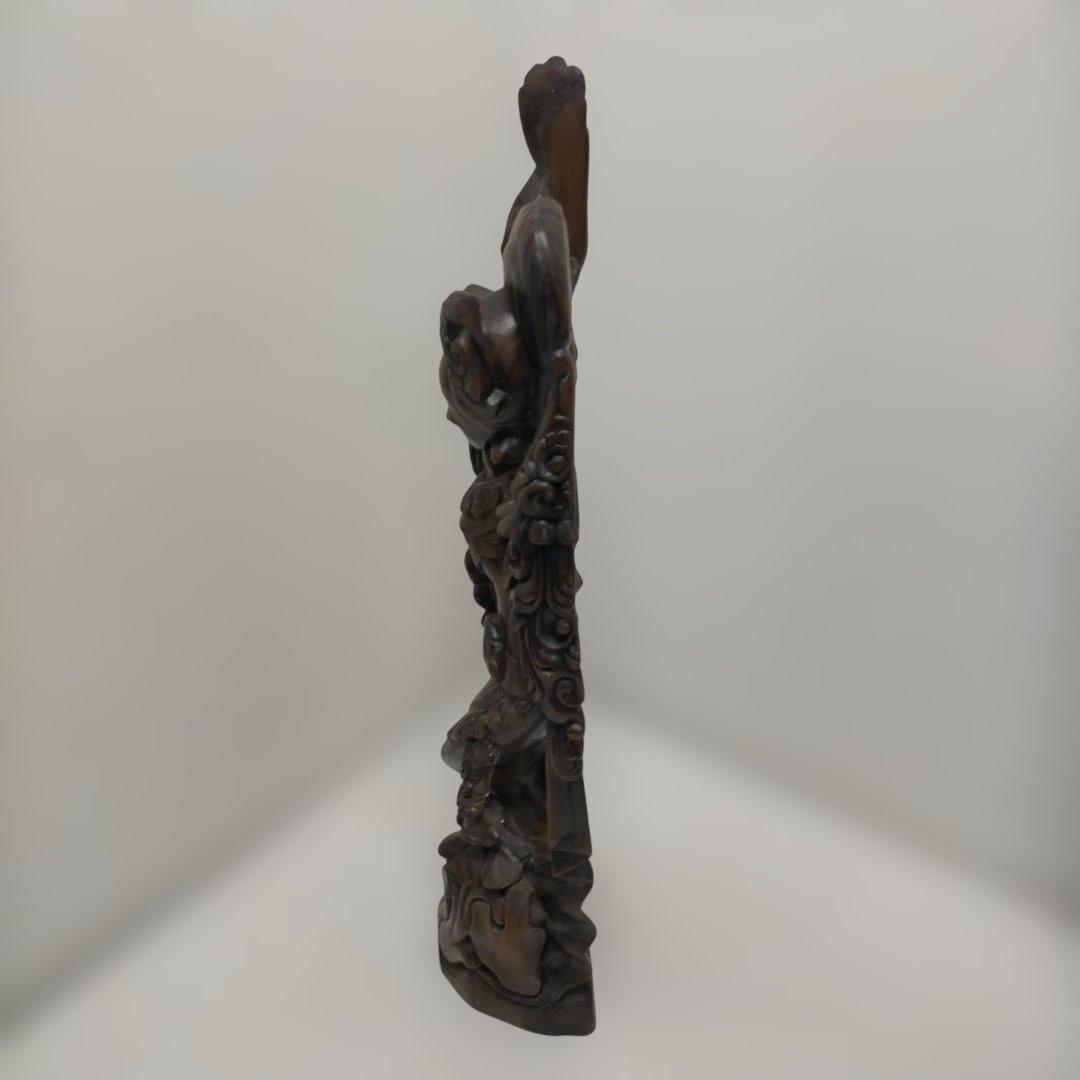 木彫り 女性像 天女風 置物 彫刻 オブジェ 中国美術 木製 260115-4T