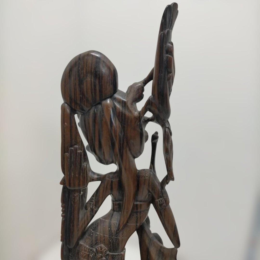 木彫り 女性像 天女風 置物 彫刻 オブジェ 中国美術 木製 260115-4T