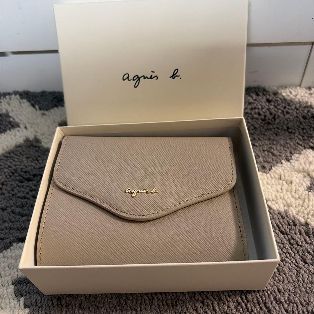 agnès b. ベージュ 二つ折り財布 箱付き