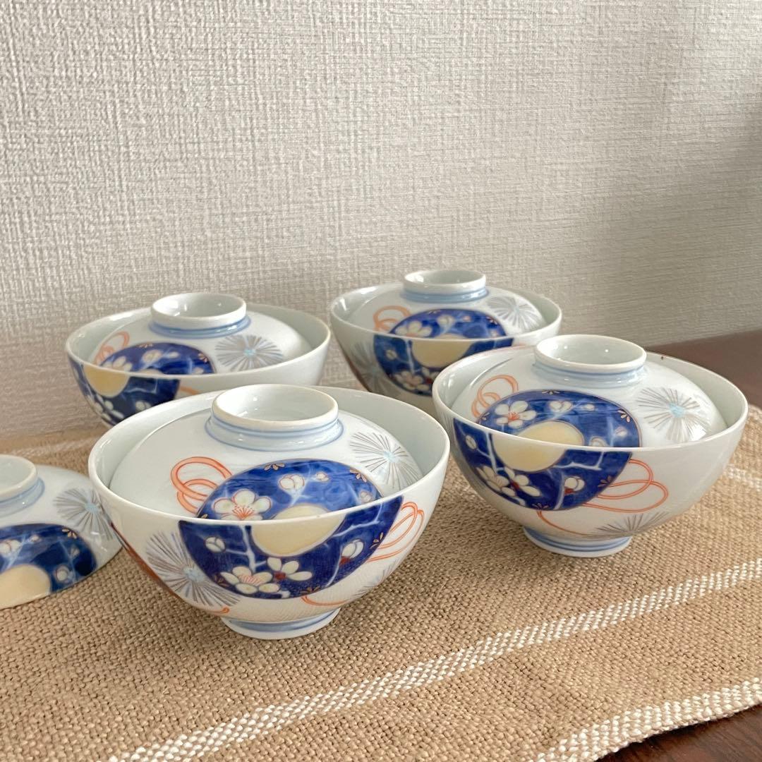 【レア】オールド深川 蓋付　手書き　富士印 松竹梅 払子結び紋 瑠璃 明治大正期