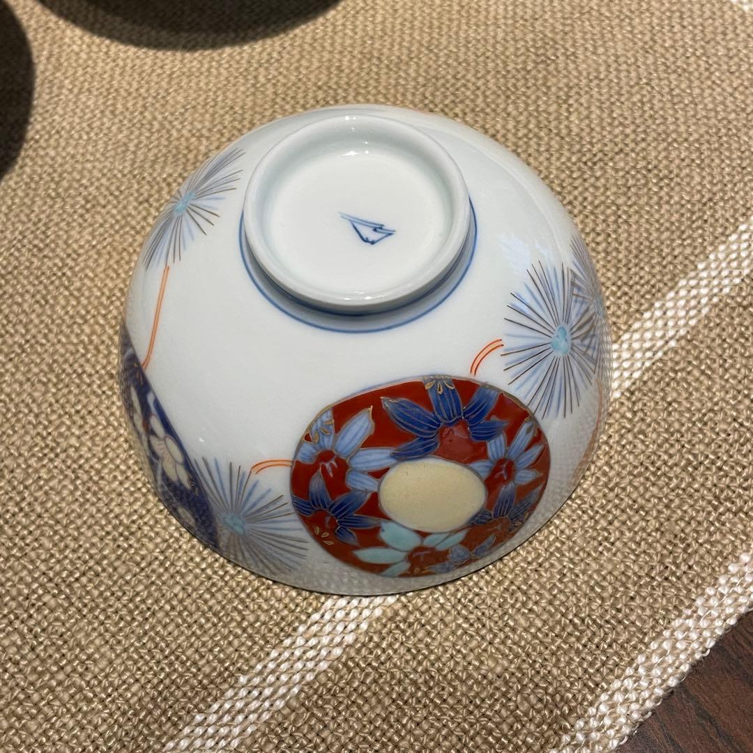 【レア】オールド深川 蓋付　手書き　富士印 松竹梅 払子結び紋 瑠璃 明治大正期