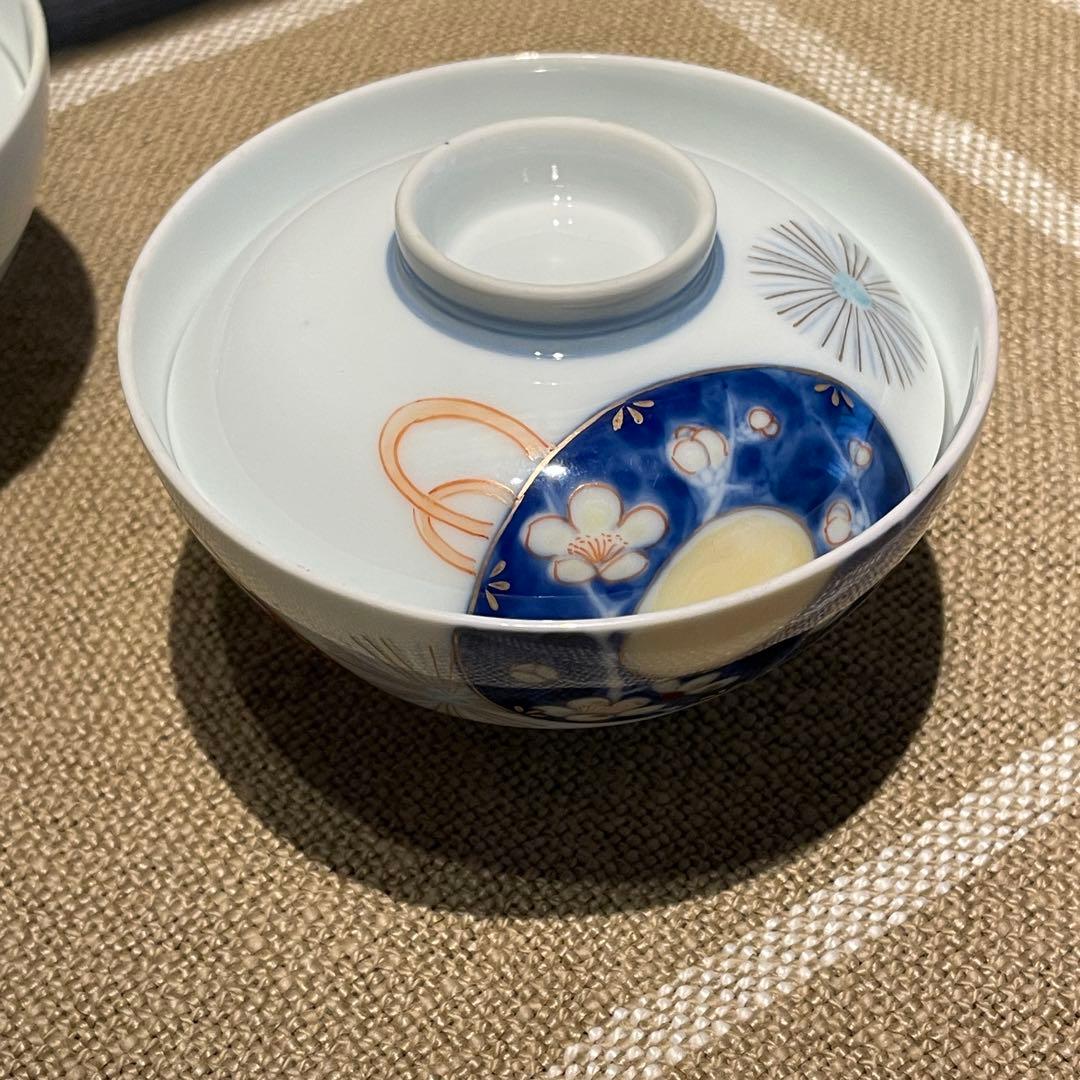 【レア】オールド深川 蓋付　手書き　富士印 松竹梅 払子結び紋 瑠璃 明治大正期