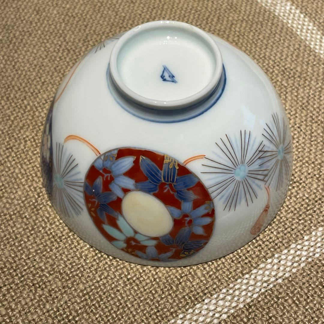 【レア】オールド深川 蓋付　手書き　富士印 松竹梅 払子結び紋 瑠璃 明治大正期