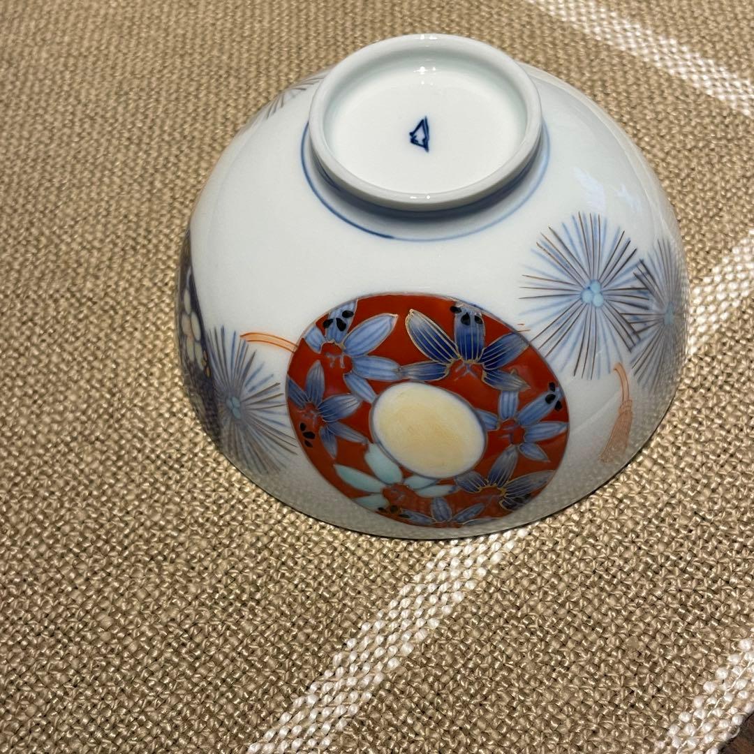 【レア】オールド深川 蓋付　手書き　富士印 松竹梅 払子結び紋 瑠璃 明治大正期