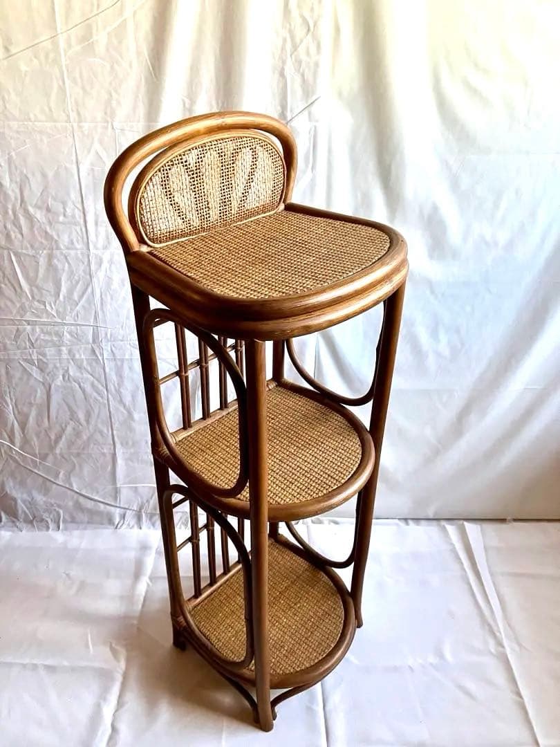 ✅昭和ビンテージ✅ラタン/竹製三段ラック/籐製の棚