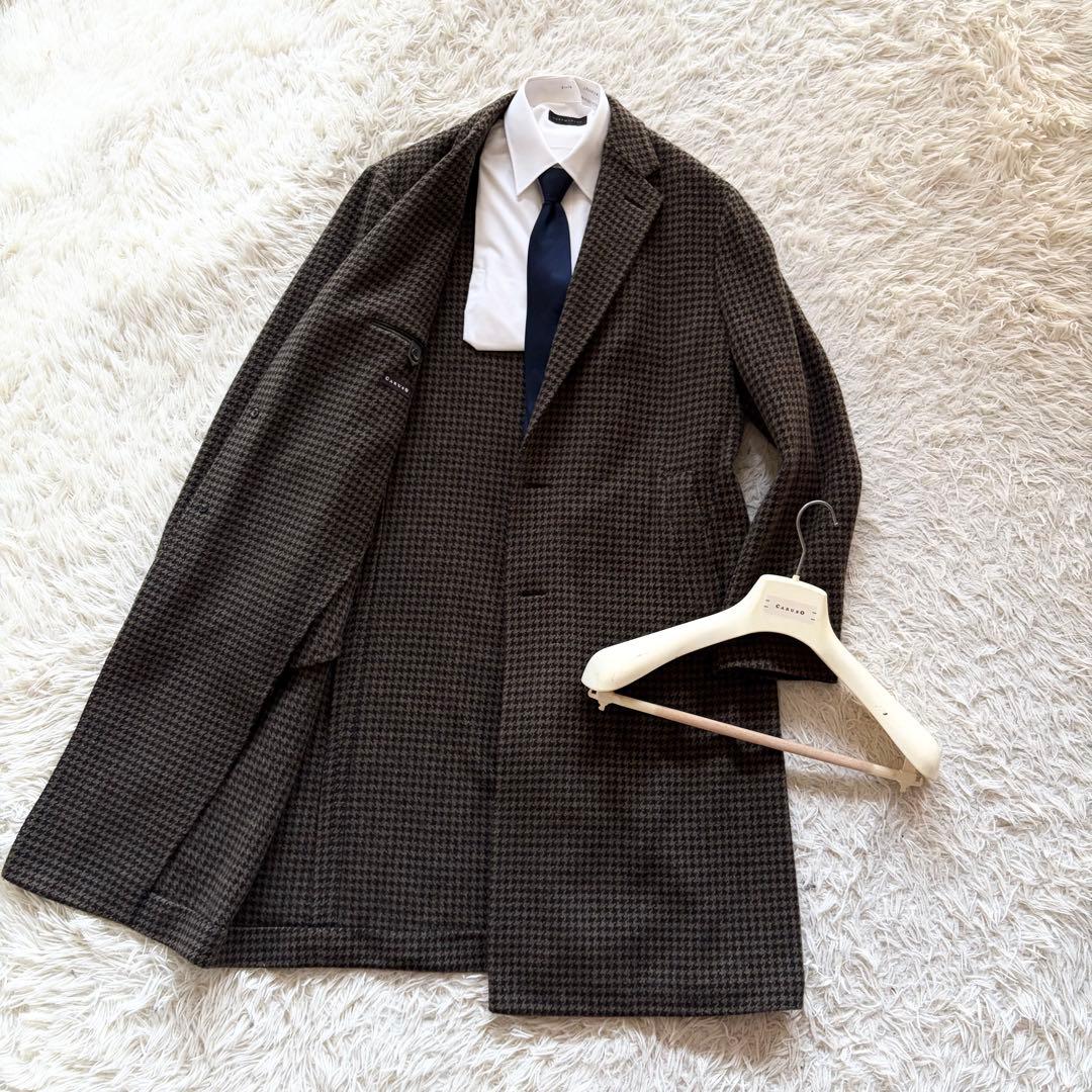 <極美品>CARUSO butterflyブラウン ウール チェスターコート50