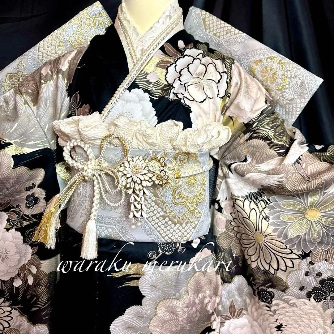 ♦︎ かなり珍しい御色味振袖♦︎金彩加工♦︎豪華刺繍♦︎鶴牡丹菊紋♦︎成人式♦︎フルオーダー
