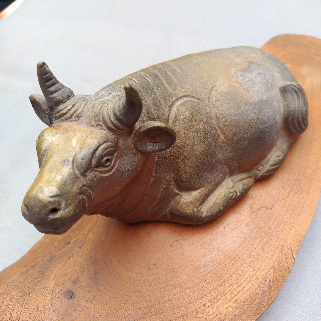 レア限定品、親族の蔵出し品、備前焼細工の名工、木南知加選、牛細工の置物、出来最高