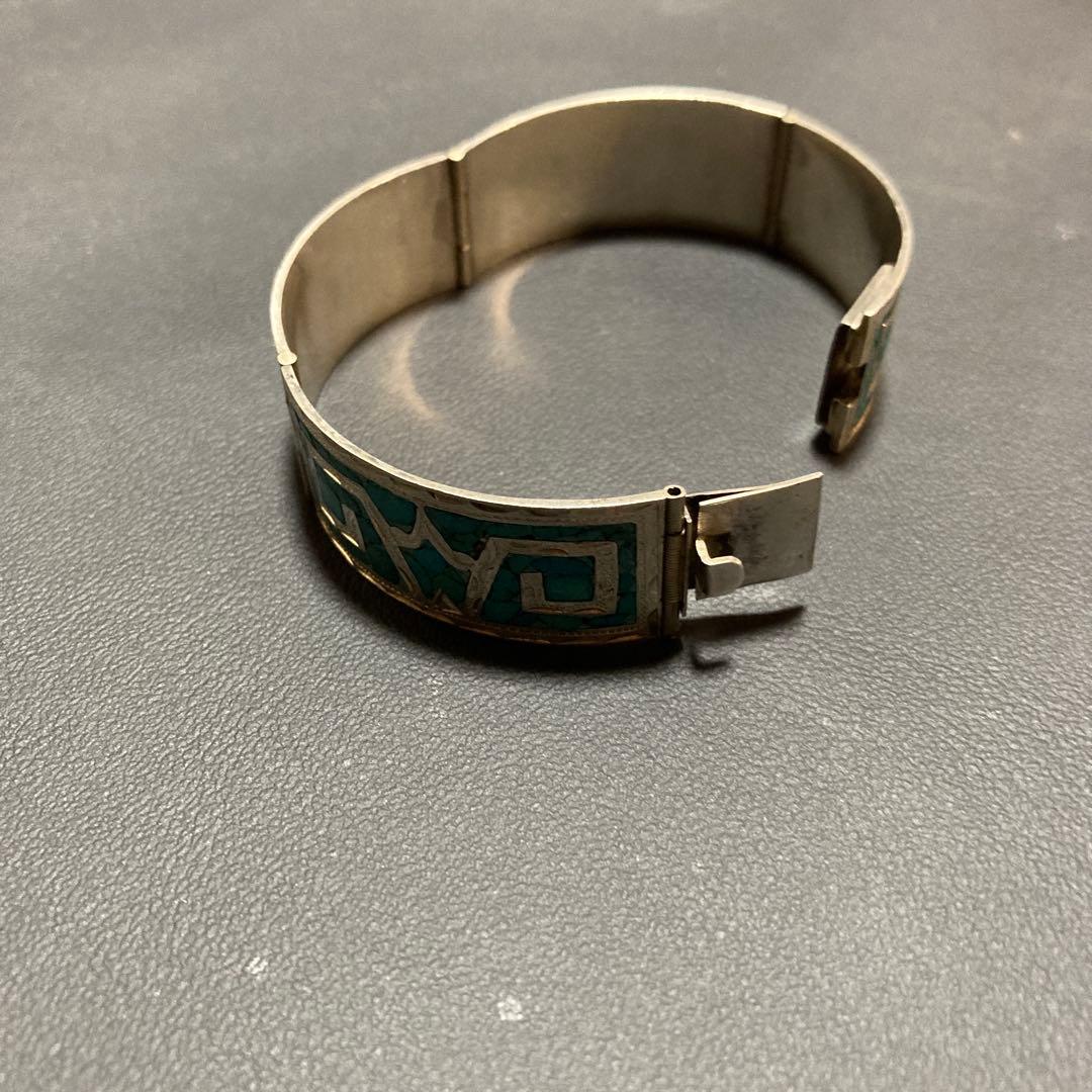 ターコイズ シルバー バングル 幾何学模様　シルバー925
