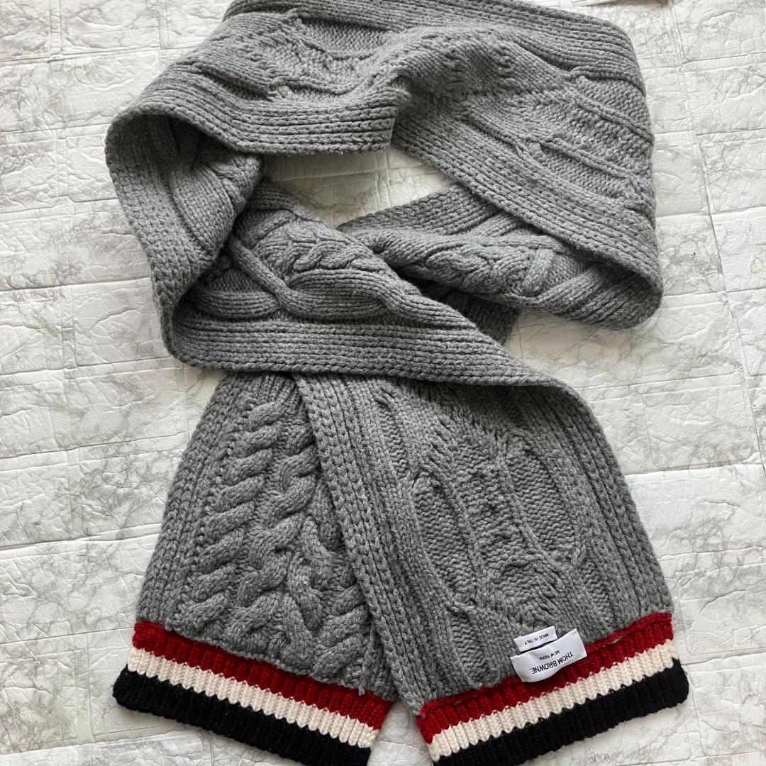 美品◎THOM BROWNE ケーブル編み マフラー 大判 グレー