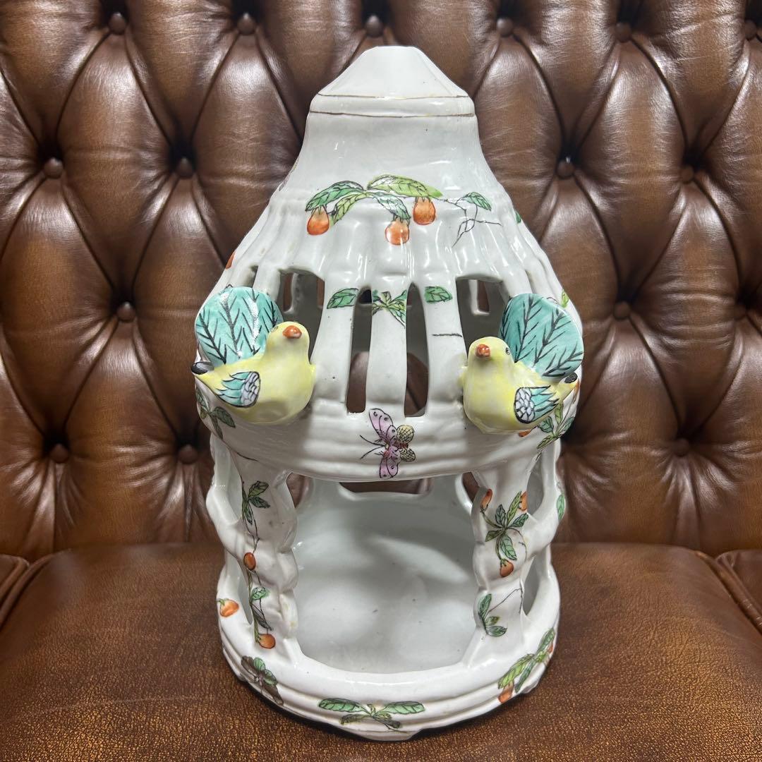 鳥籠　鳥かご　陶器　中国アンティーク　置物