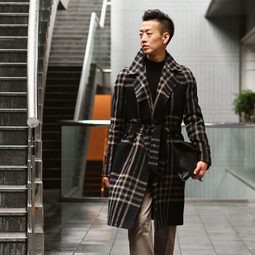 タリアトーレ⭐️ダブルベルデッドコート⭐️44 RIPA新ロゴ ブラック×マスタード