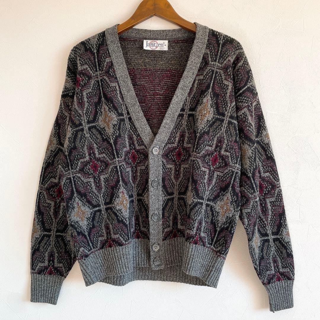 90s jantzen 総柄ニットカーディガン ブラック vintage 古着屋