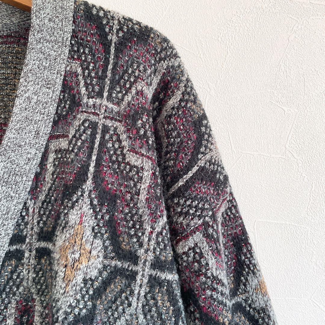 90s jantzen 総柄ニットカーディガン ブラック vintage 古着屋