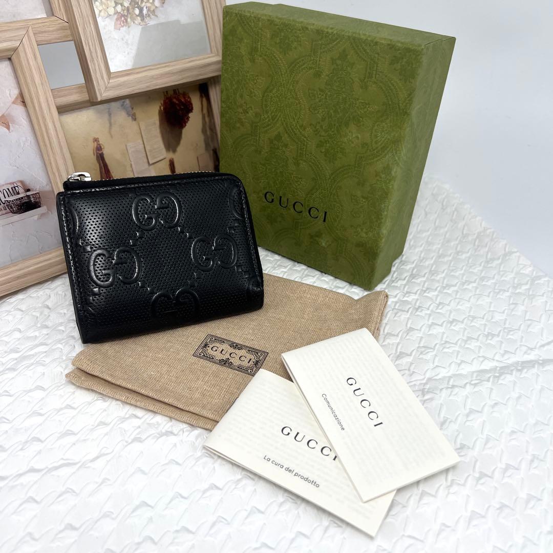 ✨極美品✨GUCCI グッチ　GGエンボス　L字ファスナー財布　＆カード
