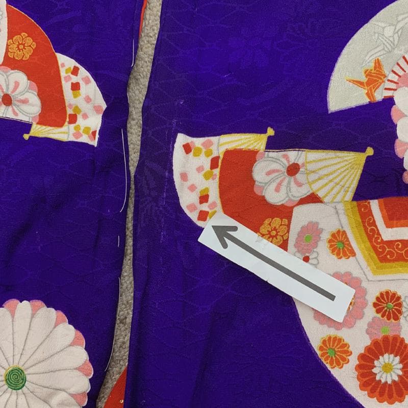 509ag43□七五三 三歳 アンティーク 女児 着物&被布 扇 菊□美品