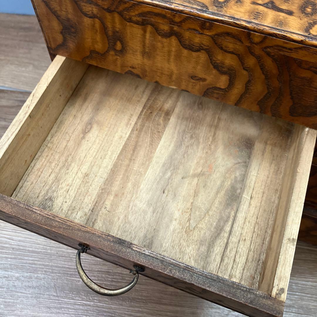 E-3 希少 昭和レトロ 木製 小引き出し 裁縫箱 ソーイングボックス 杢目