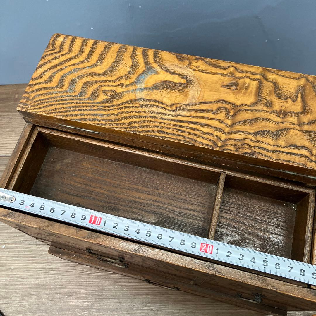 E-3 希少 昭和レトロ 木製 小引き出し 裁縫箱 ソーイングボックス 杢目