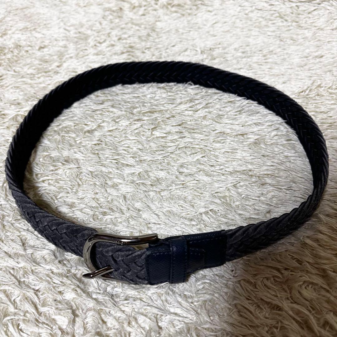 トッズ　ベルト　編み込み　切替　レザー　　本革　スエード　ネイビー　ビジネス