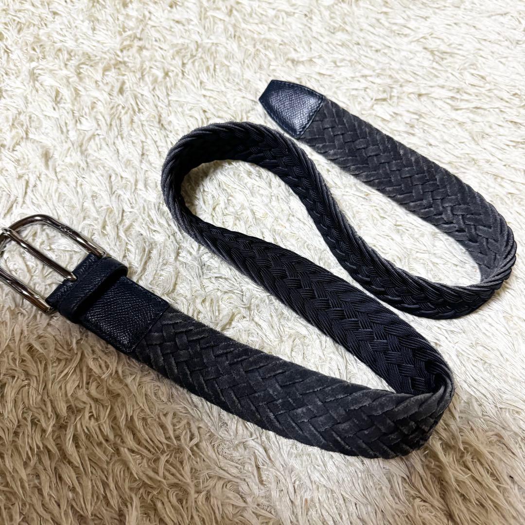 トッズ　ベルト　編み込み　切替　レザー　　本革　スエード　ネイビー　ビジネス