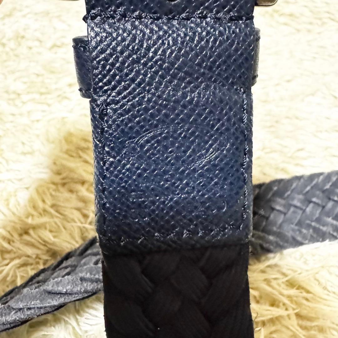 トッズ　ベルト　編み込み　切替　レザー　　本革　スエード　ネイビー　ビジネス