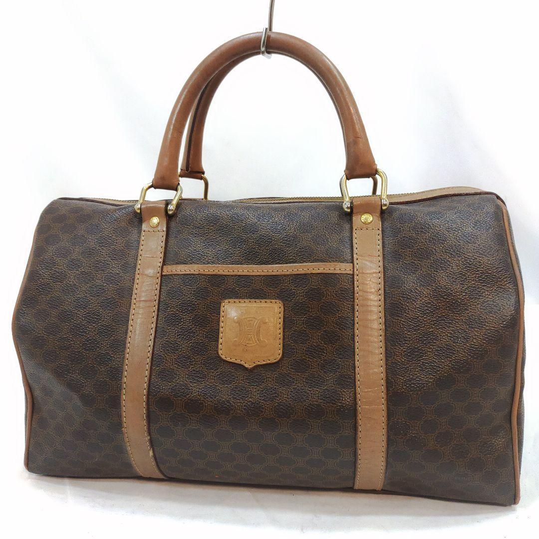 セリーヌ ボストンバッグ レザー×PVC A4可 マカダム柄 ブラウン