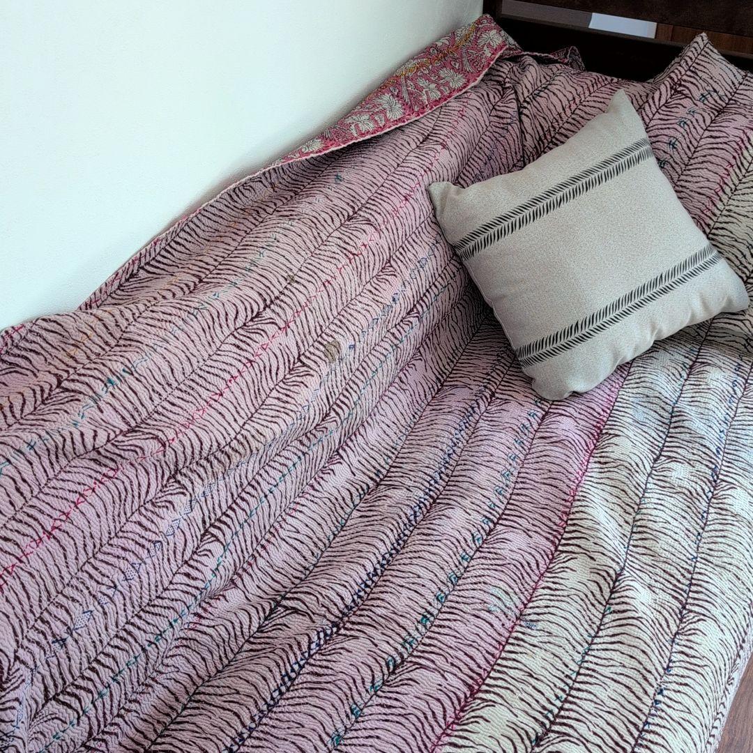 ピンク花柄 ブロックプリント ヴィンテージカンタキルト　ラリーキルト 690