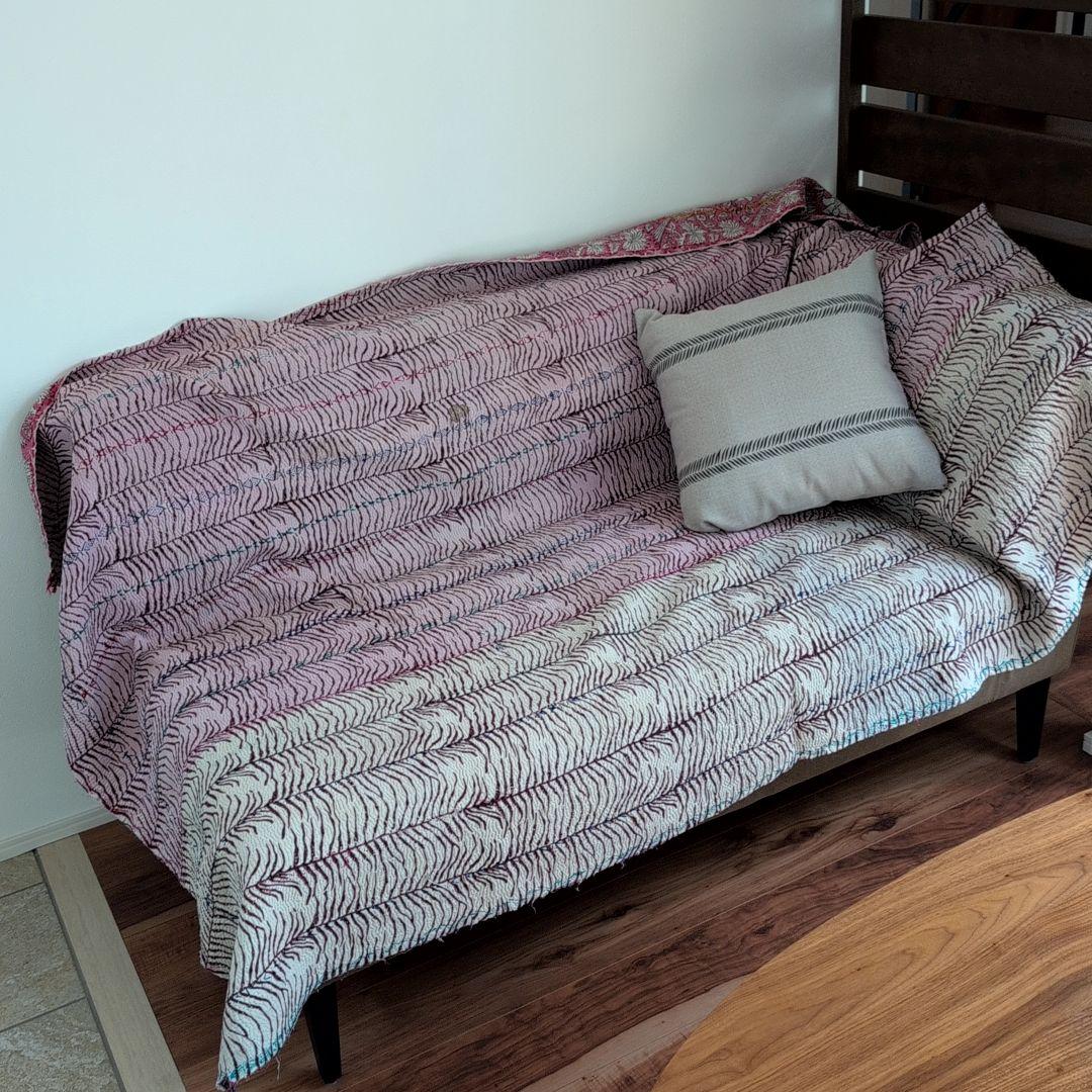 ピンク花柄 ブロックプリント ヴィンテージカンタキルト　ラリーキルト 690