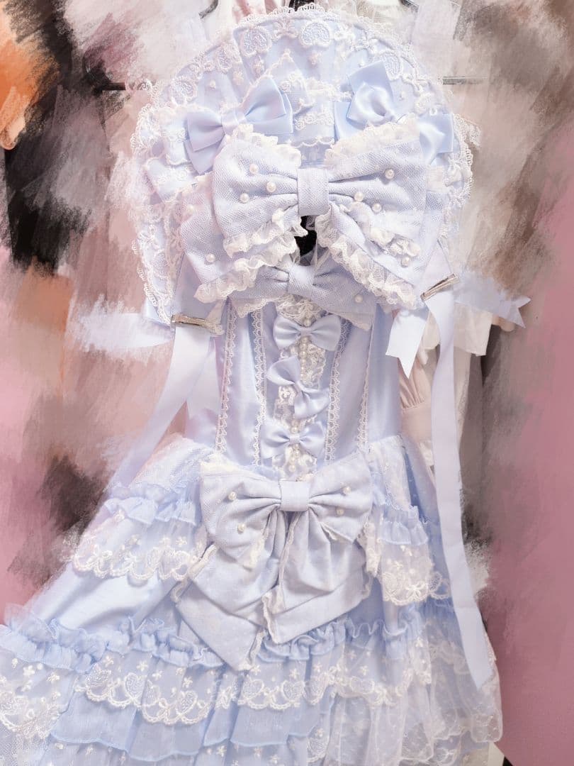 ロリータ ジャンパースカート 水色 カチューシャ ボンネット LIZLISA