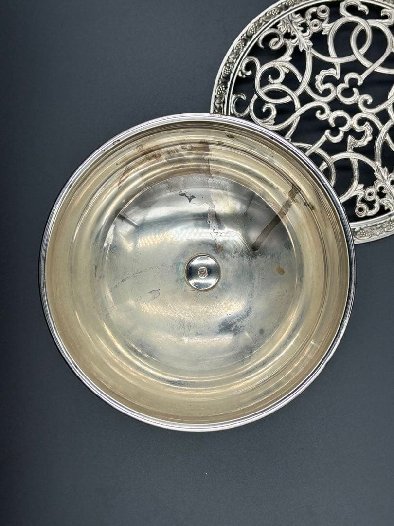 英国アンティーク　ローズボウル・フラワーボウル/ベース　シルバープレート　大