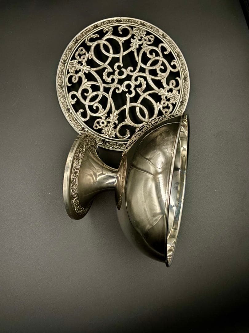 英国アンティーク　ローズボウル・フラワーボウル/ベース　シルバープレート　大