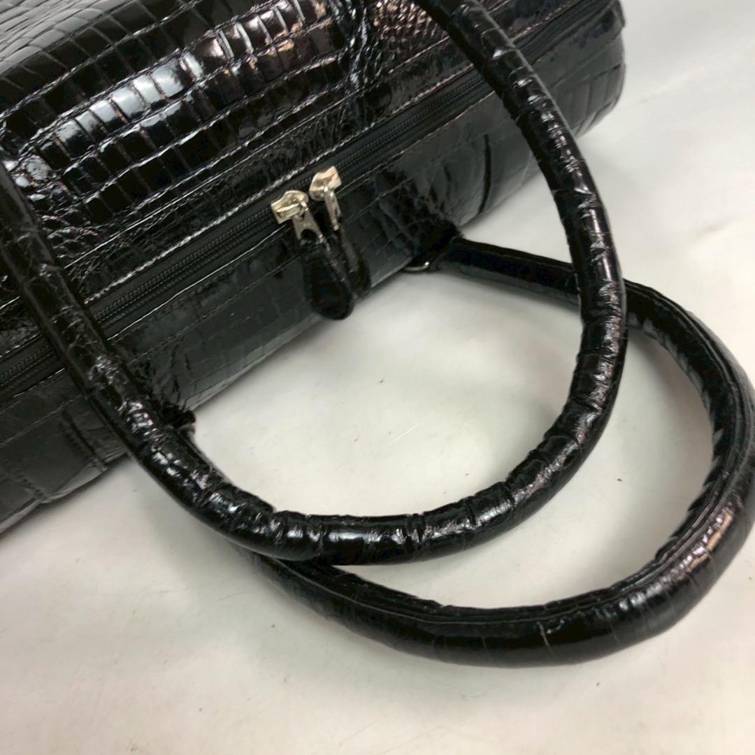 クロコダイル ハンドバッグ ミニボストンバッグ シャイニング加工 黒 ブラック