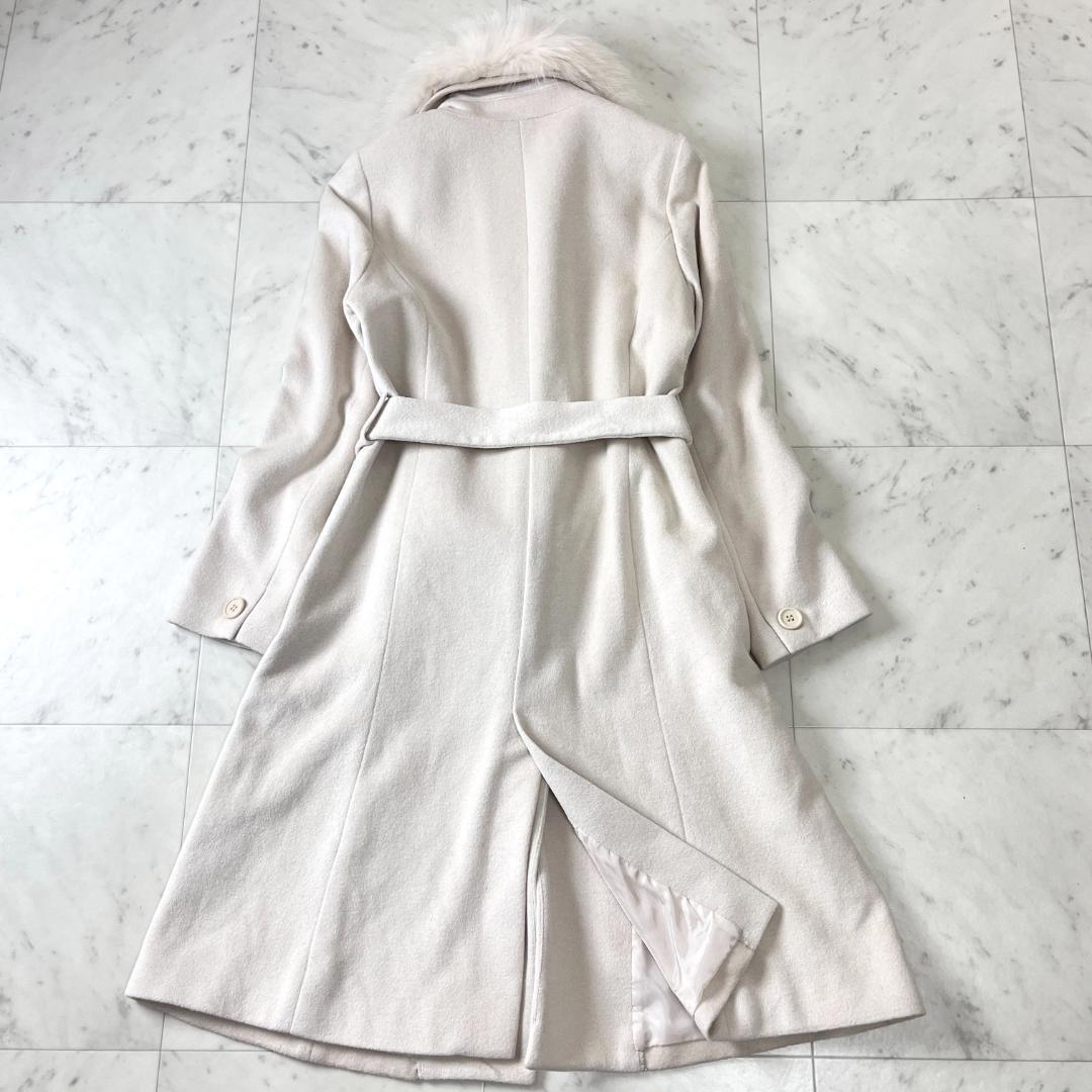 AIMER アンゴラ L ロングコート フォックス ファー 毛皮 ベルト 白