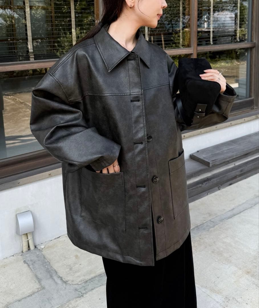 select MOCA by sonステンカラーフェイクレザージャケットブラック