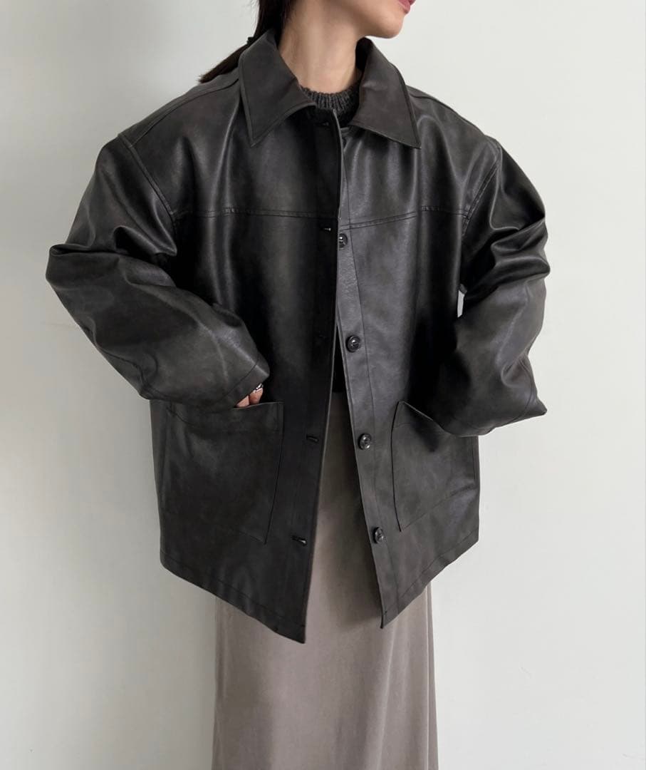 select MOCA by sonステンカラーフェイクレザージャケットブラック