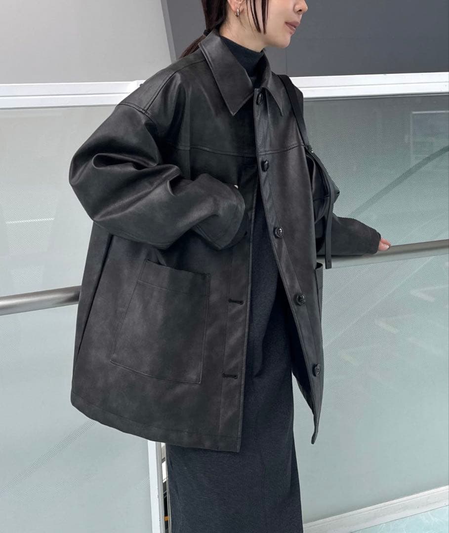 select MOCA by sonステンカラーフェイクレザージャケットブラック