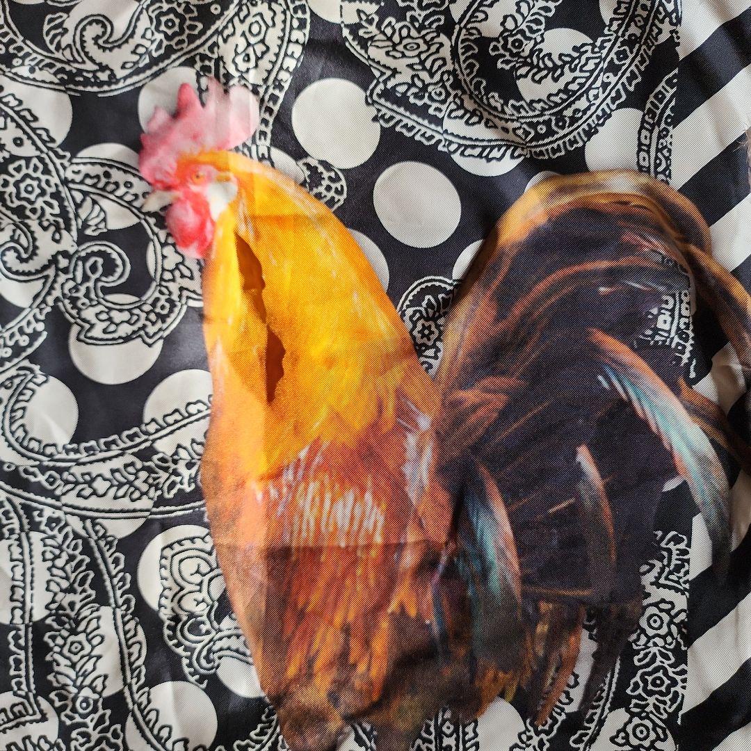 【ETRO】 エトロ シルクスカーフ リアルフェザー付 ペイズリー 鳥 ニワトリ