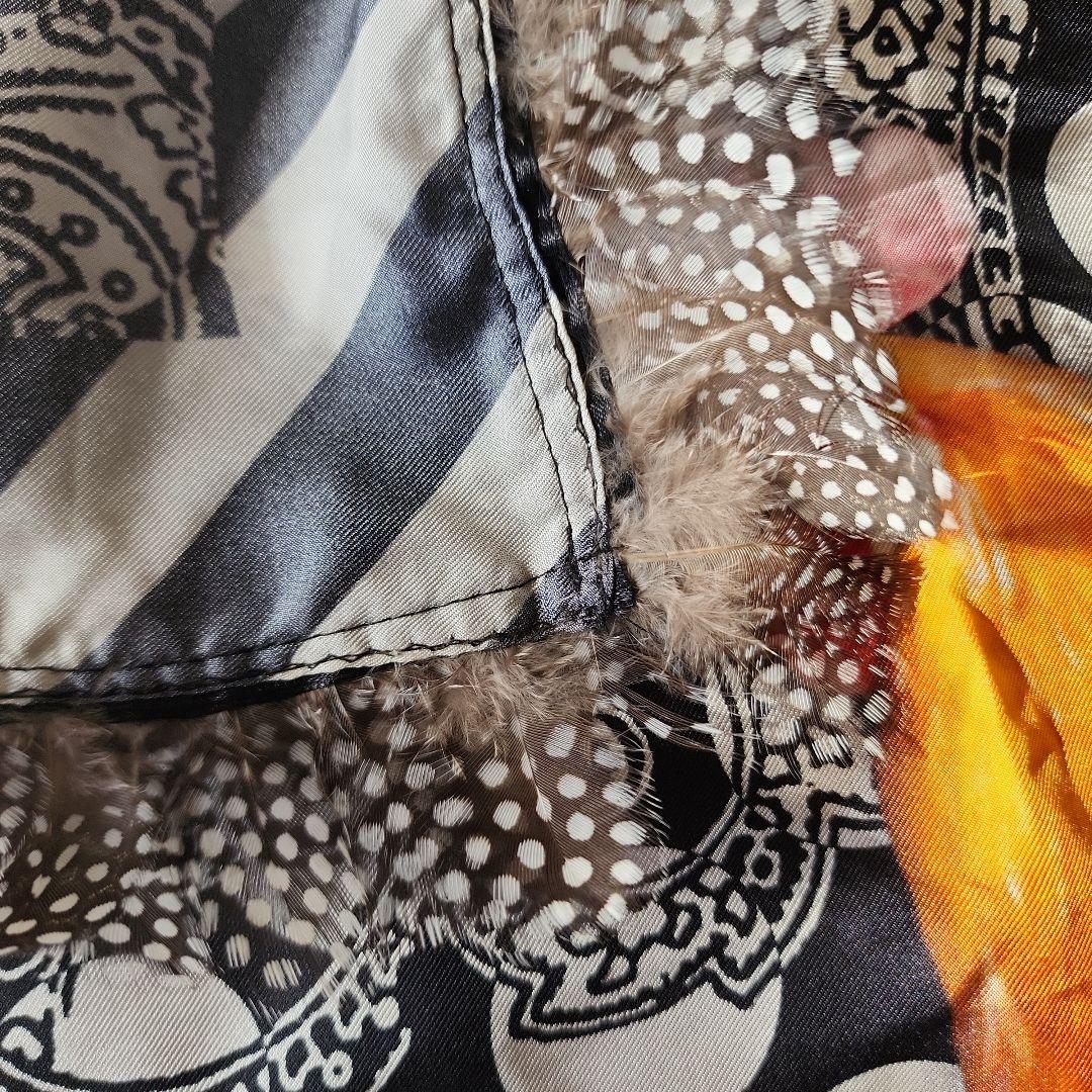 【ETRO】 エトロ シルクスカーフ リアルフェザー付 ペイズリー 鳥 ニワトリ