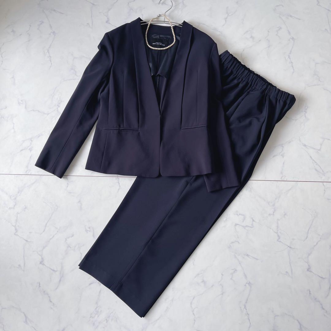 【美品】グリーンレーベルリラクシング ノーカラー セットアップ パンツスーツ40