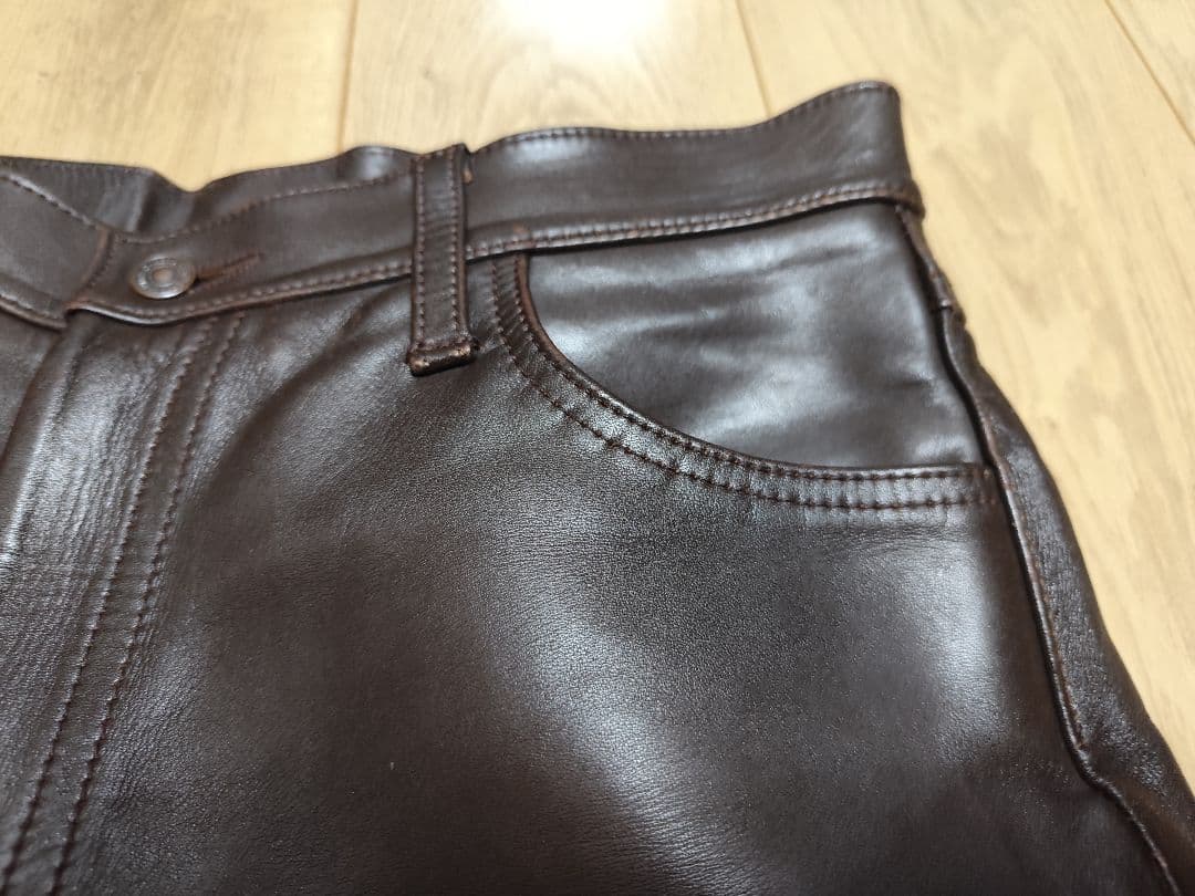 エアロレザー 34 レザーパンツ 革パン 本革 馬革 バイカー 5ポケット 茶