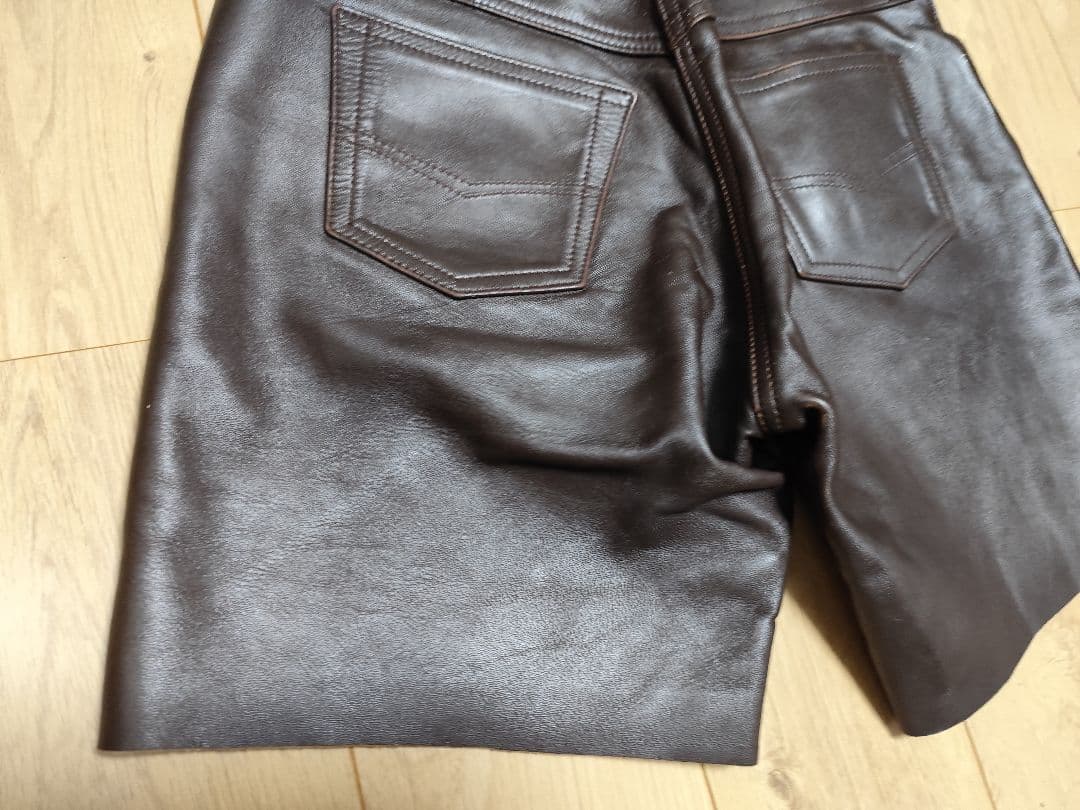 エアロレザー 34 レザーパンツ 革パン 本革 馬革 バイカー 5ポケット 茶