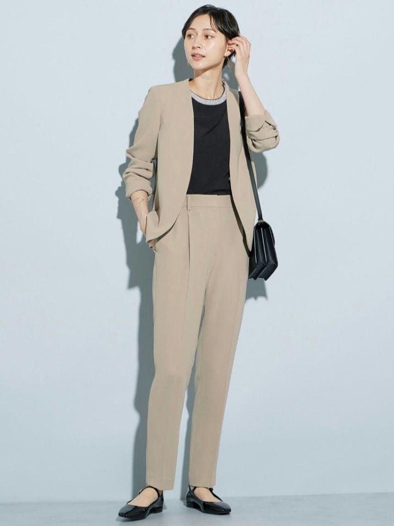 【極美品】プラステ ノーカラー パンツスーツ ブラック XS フォーマル