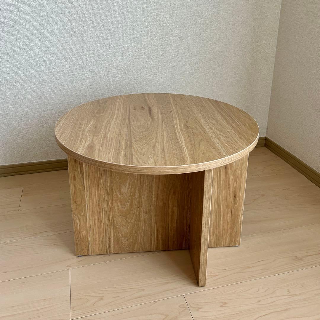丸テーブル 保護シール付き 木目調 コーヒーテーブル