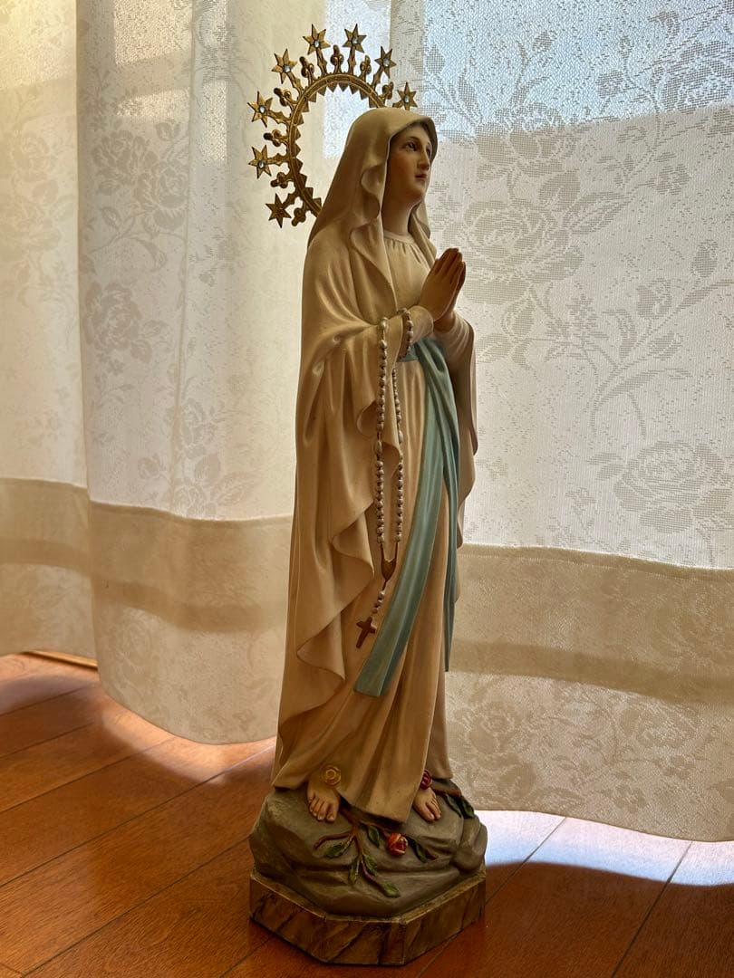 【超超希少極美45cm】✞ ルルドの聖母マリア像　宗教彫刻　アンティーク